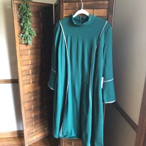 Flare Sleeve A-Line Dress, Green